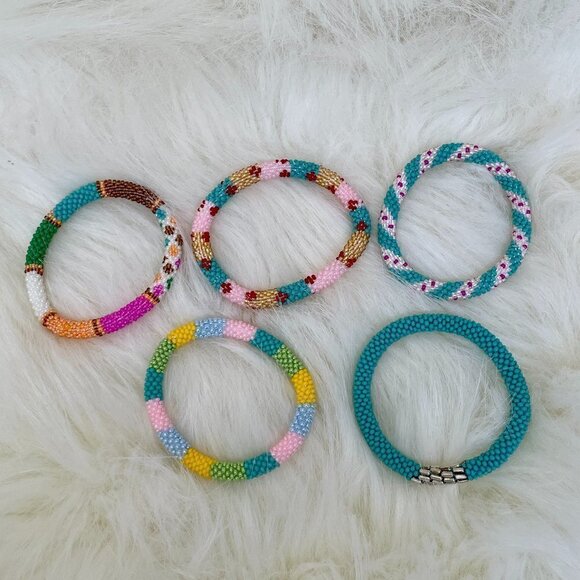 HAND CRAFTED in Nepal Beaded Bracelets (set of 5) #1003 - Picture 4 of 6